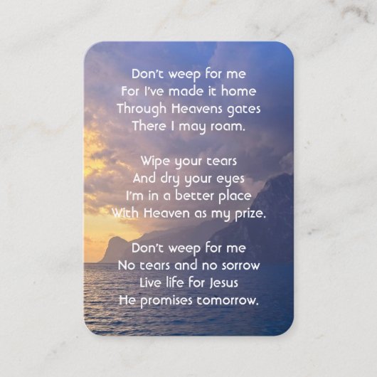 Christliches Memorial Keepake Sea Sky Cloud Island Visitenkarte (Vorderseite)