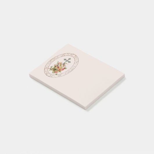 Christliches mit Blumenkreuz Post-it Klebezettel (angewinkelt)