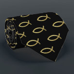 Christliches Muster für Fischzeichen | Gold Krawatte<br><div class="desc">Für Christen bedeutet das Fischsymbol Jesus Christus,  Sohn Gottes,  Erretter. Die Ichthys oder das Fischsymbol wurden von den frühen Christen benutzt,  um sich als Anhänger Jesu Christi zu identifizieren und ihre Verbundenheit mit dem Christentum zum Ausdruck zu bringen. **************************************************************** Sie können sich einfach anpassen,  indem Sie die Hintergrundfarbe ändern!</div>