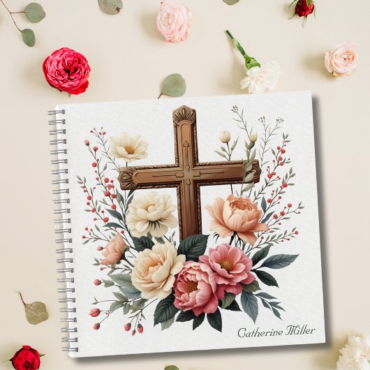 Christliches Notebook mit Blumenkreuz Notizblock