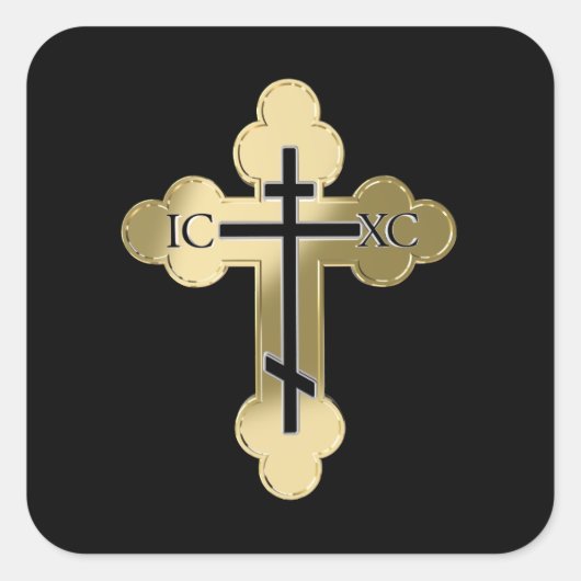 Christliches orthodoxe Kreuz Quadratischer Aufkleber (Vorderseite)