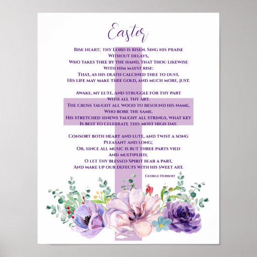 Christliches Ostergedicht Purple Blumen & Cross Poster (Vorne)
