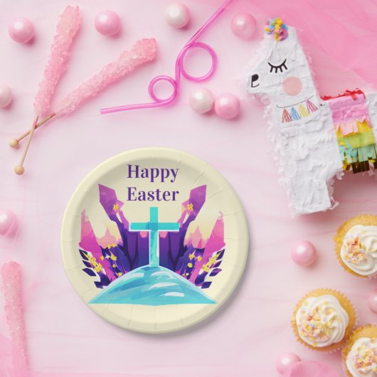 Christliches Osterkreuz Pappteller (Party)