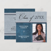 Christliches Parochiale Foto Abschluss Blau Einladung (Vorne/Hinten)