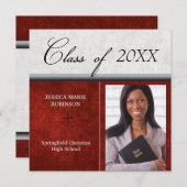 Christliches Parochiale Foto Abschluss Rot Einladung (Vorne/Hinten)