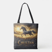 Christliches Pferd bei Sonnenuntergang Tasche (Rückseite)