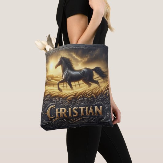Christliches Pferd bei Sonnenuntergang Tasche (Von Nahem)