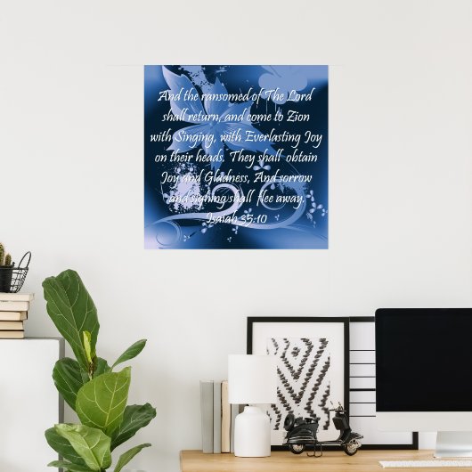 Christliches Poster mit Bibelverse Isaiah 35:10 (Heimbüro)