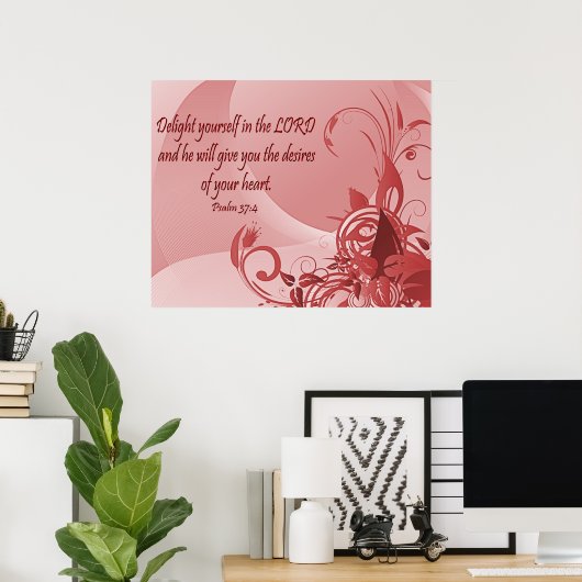 Christliches Poster mit Bibelverse Psalm 37:4 (Heimbüro)