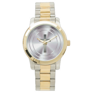 Christliches Quersilbernes Chrom des symbols   Armbanduhr