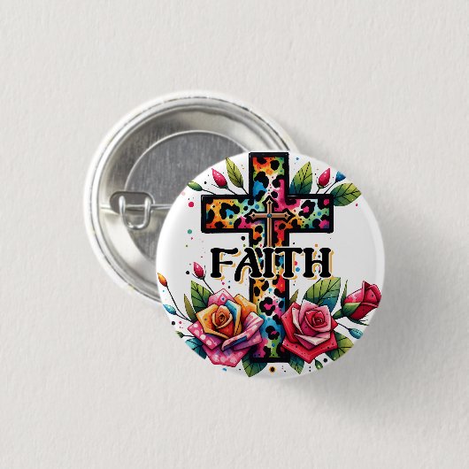 Christliches Rainbow-Faith Cross Button (Vorne & Hinten)