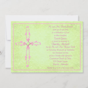 Christliches rosa Kreuz auf grüner Einladung