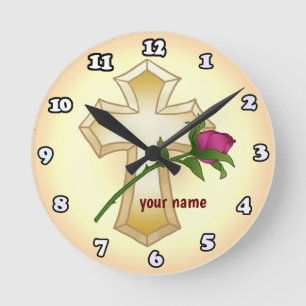 Christliches Rosenkreuz-Uhr  Runde Wanduhr