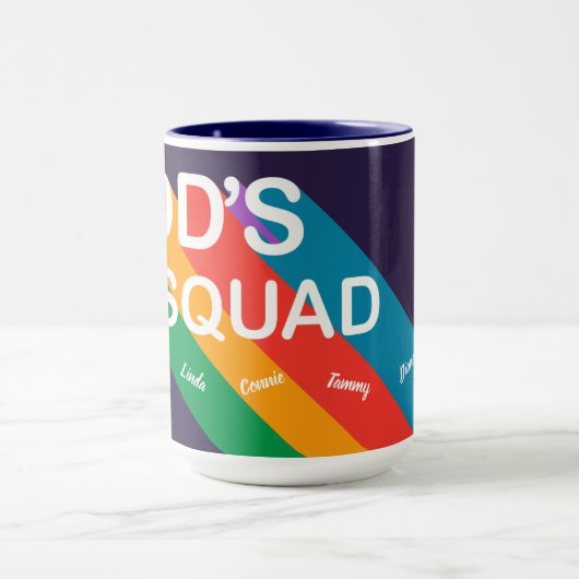 Christliches Squad Retro-Regenbogenskript Tasse (Zentrum)