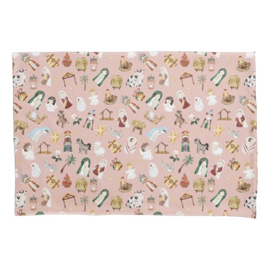 Christliches Weihnachtsgebäck Krippe Rosa Kissenbezug (Vorderseite)