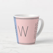 Christliches Zitat Blue Pink Monogram Milchtasse (Rechte Ecke)