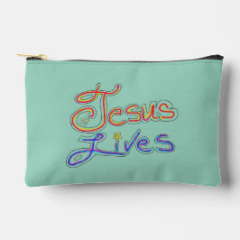 Christliches Zitat "Jesus lebt" Blumengrün Zubehörtasche