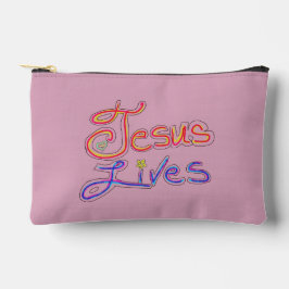 Christliches Zitat "Jesus lebt" floralweich rosa Zubehörtasche