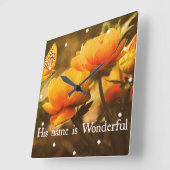 Christliches Zitat: Sein Name ist Quadratische Wanduhr (Winkel)