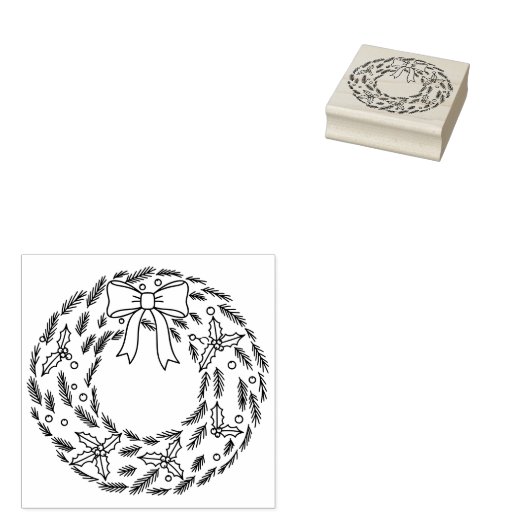 Christm Wreath in Black Lines Silhouette Gummistempel (Stempel)