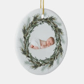 Christma Geburtsankündigung Aquarell Foto Keramik Ornament (Rechts)