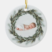 Christma Geburtsankündigung Aquarell Foto Keramik Ornament (Vorne)