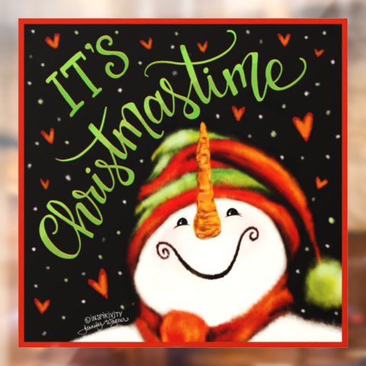 Christma time Whimsical Happy Snowman Cling Fensteraufkleber