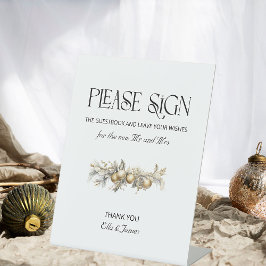 Christma Wedding Gold Garland Guest Book Sign Sockelschild