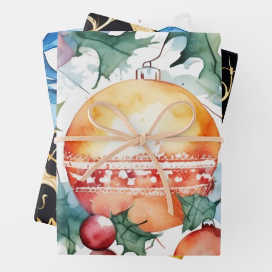 Christma Wrapping Paper Flat Sheet Set 3 Geschenkpapier Set (Beispiel)