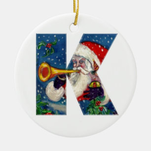 CHRISTMAL K SCHREIBEN / SANTA CLAUS BUGLER MONOGRA KERAMIKORNAMENT