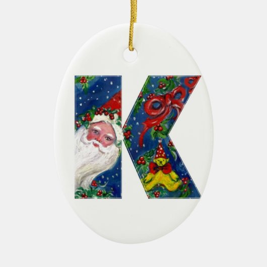 CHRISTMAL K SCHREIBEN / SANTA CLAUS MIT ROTEM RIBB KERAMIKORNAMENT (Vorne)