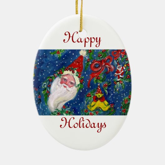 CHRISTMAL K SCHREIBEN / SANTA CLAUS MIT ROTEM RIBB KERAMIKORNAMENT (Hinten)