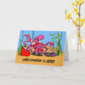 Christmania ist hier Santa Octopus Wrestling Match Karte (Gelbe Blume)