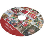 Christmas 16 Photo Collage with Family Name Red Polyester Weihnachtsbaumdecke (Schrägansicht)