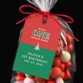 Christmas 1st Birthday Party Festive Red & Green Geschenkanhänger