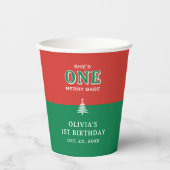 Christmas 1st Birthday Party Festive Red & Green Pappbecher (Vorderseite)