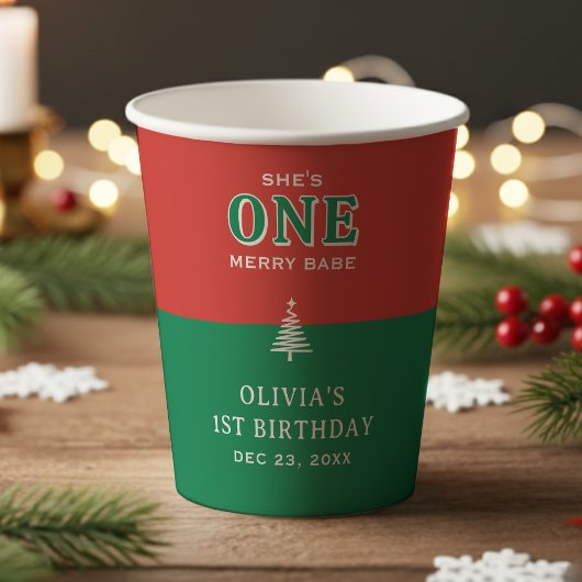 Christmas 1st Birthday Party Festive Red & Green Pappbecher