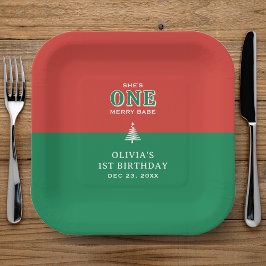 Christmas 1st Birthday Party Festive Red & Green Pappteller