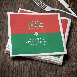 Christmas 1st Birthday Party Festive Red & Green Serviette