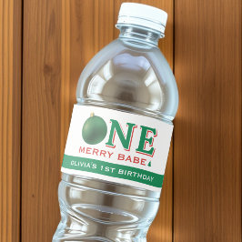 Christmas 1st Birthday Party Festive Red & Green Wasserflaschenetikett