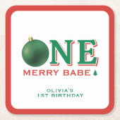 Christmas 1st Birthday Party Merry Ornament Rechteckiger Pappuntersetzer (Vorderseite)