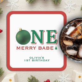 Christmas 1st Birthday Party Merry Ornament Rechteckiger Pappuntersetzer