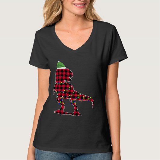 Christmas 2020 Buffalo Plaid Dino Rex T-Shirt (Vorderseite)