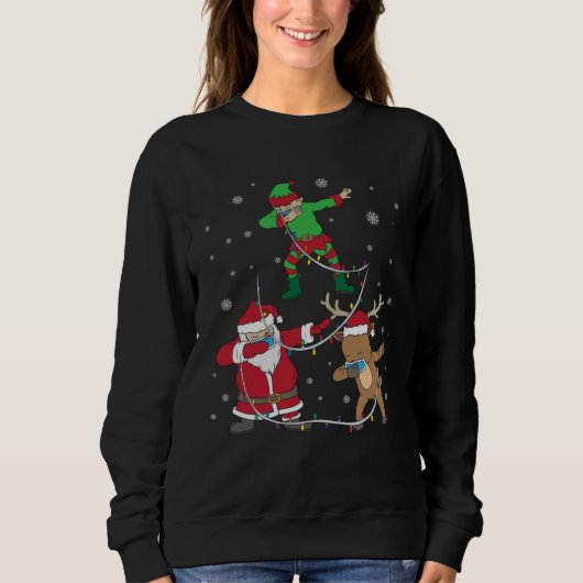 Christmas 2020 Dabbing Santa Elf Reindeer Face Mas Sweatshirt (Vorderseite)