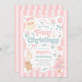 Christmas 4th Birthday Party Coquette Bow Birthday Einladung (Vorne/Hinten)