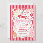 Christmas 4th Birthday Party Coquette Bow Birthday Einladung (Vorderseite)