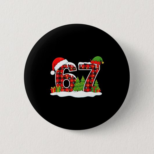Christmas 67 Buffalo Plaid Six Seven Santa & E Button (Vorderseite)
