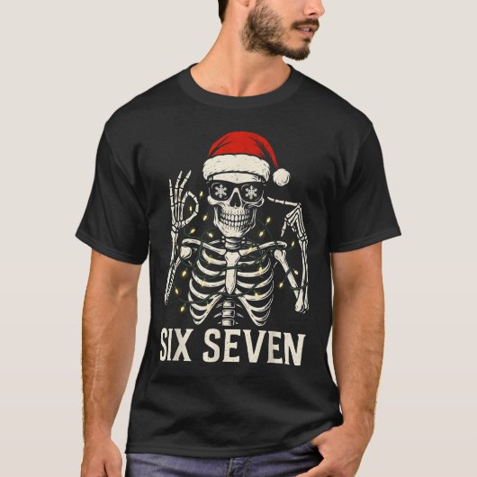 Christmas 67 Meme Skeleton With Santa Hat For Men T-Shirt (Vorderseite)