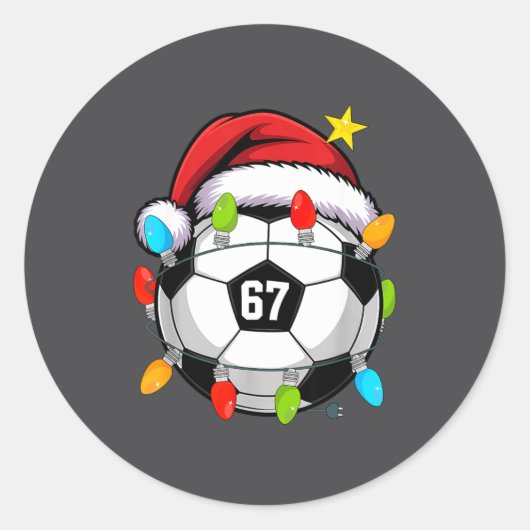 Christmas 67 Meme Soccer Ball Santa Hat Funny Xmas Runder Aufkleber (Vorderseite)