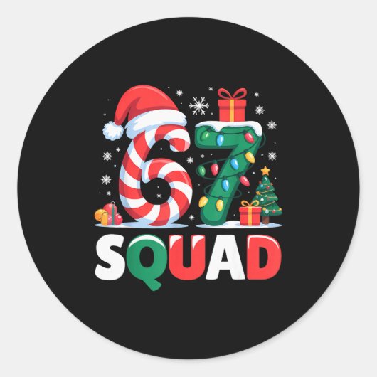 Christmas 67 Squad Brainrot Funny Candy Cane Light Runder Aufkleber (Vorderseite)